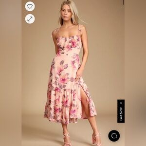 Lulus Tea Party Chic Pink Floral Print Tie-Strap Tiered Midi Dress